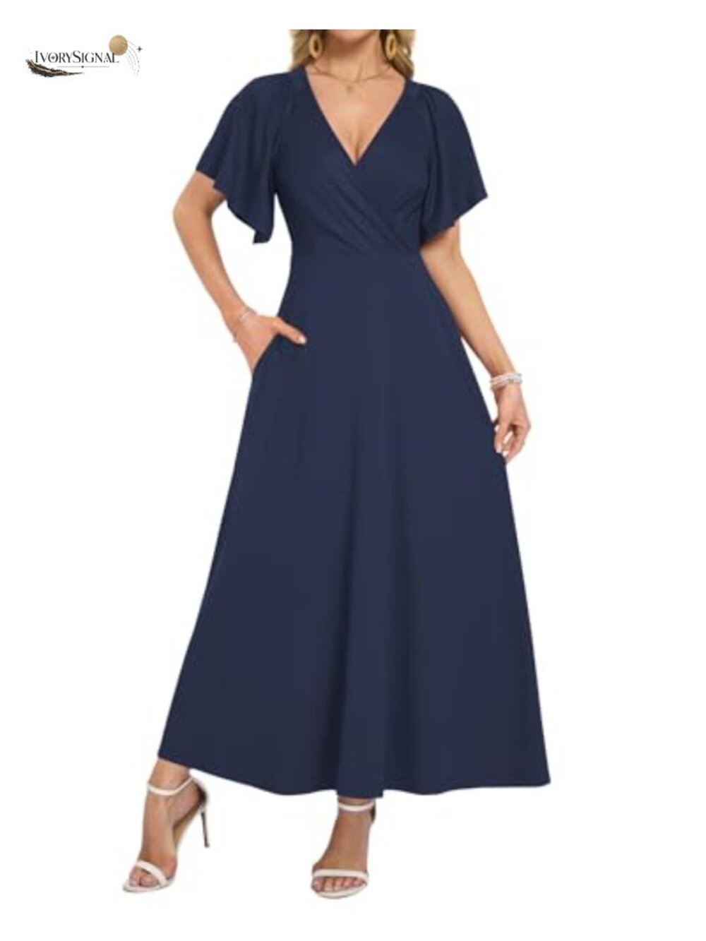 Ruffle Sleeve V Neck Maxi Dress Wrap Summer Flowy Beach